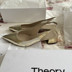 Theory New Block Heel Women’s Leather Slingback shoes in Gold